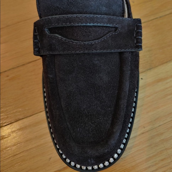 Jimmy Choo Ronnie shearling black suede loafer w/ crystal embellishment sz 36.5 - Picture 5 of 6